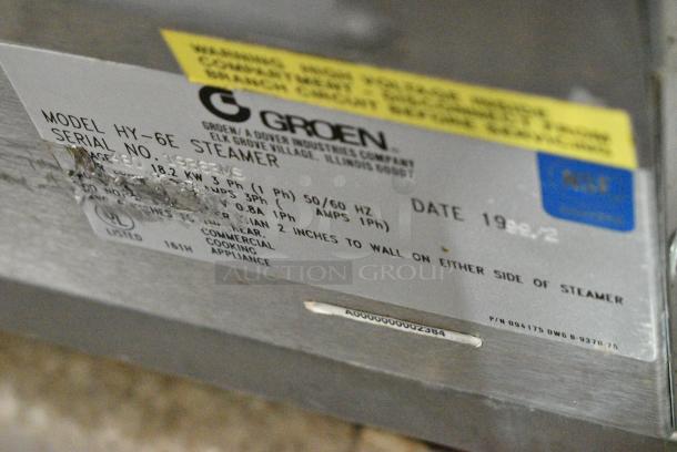 Groen HY-6E Stainless Steel Commercial Electric Powered 2 Deck Steam Cabinet. 480 Volts, 3 Phase. - Image 5 of 7