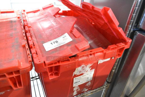 ALL ONE MONEY! Lot of Red Poly Bin w/ Contents Including Clear Poly Pitcher, Adapters. - Image 3 of 3