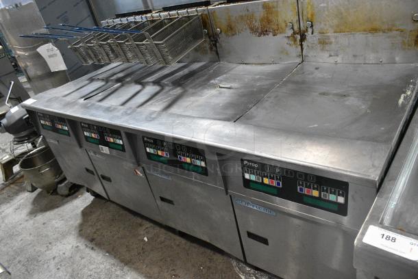 Pitco Frialator SSH60W Stainless Steel Commercial Floor Style Natural Gas Powered 4 Bay Deep Fat Fryer w/ 6 Metal Fry Baskets on Commercial Casters. 100,000 BTU. - Image 2 of 9