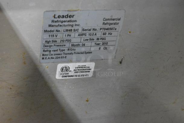 Leader LM48 S/C Stainless Steel Commercial Sandwich Salad Prep Table Bain Marie Mega Top. 115 Volts, 1 Phase. Cannot Test Due To Cut Power Cord - Image 4 of 7