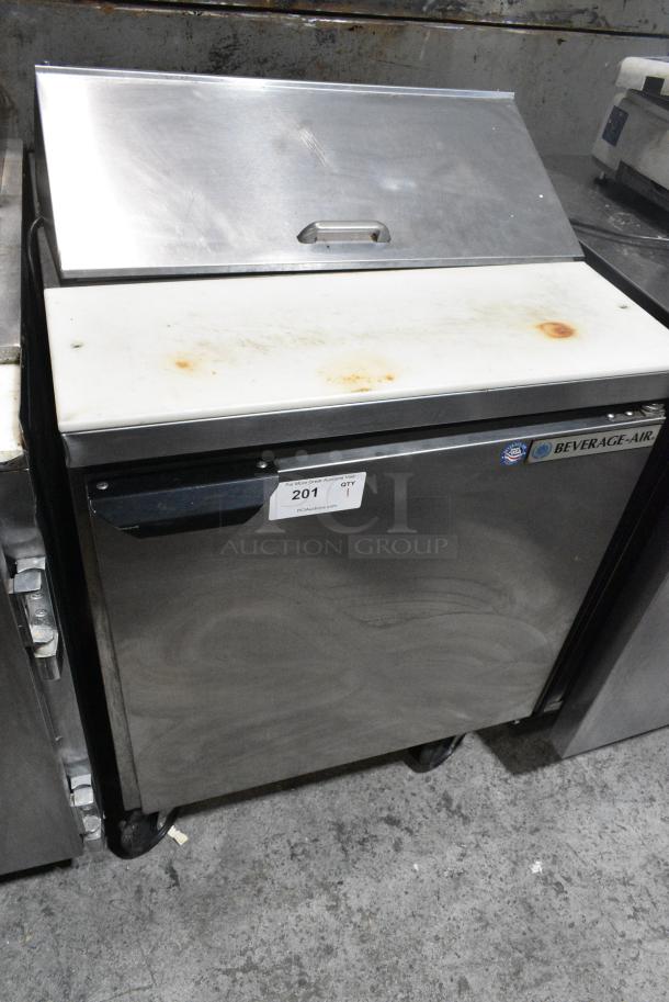 Beverag Air SPE27 Stainless Steel Commercial Sandwich Salad Prep Table Bain Marie Mega Top on Commercial Casters. 115 Volts, 1 Phase. Tested and Working! - Image 1 of 6