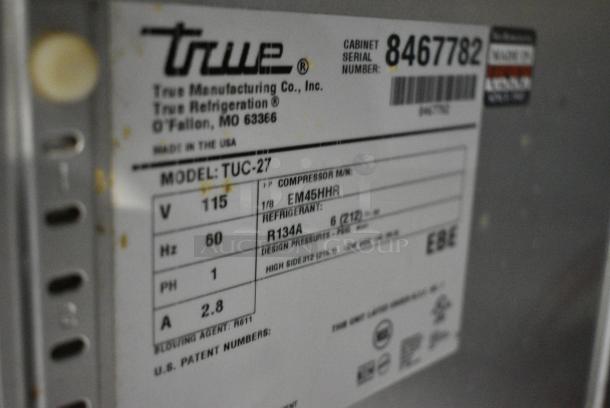 True TUC-27 Stainless Steel Commercial Single Door Undercounter Cooler. 115 Volts, 1 Phase. Tested and Powers On But Does Not Get Cold - Image 4 of 5