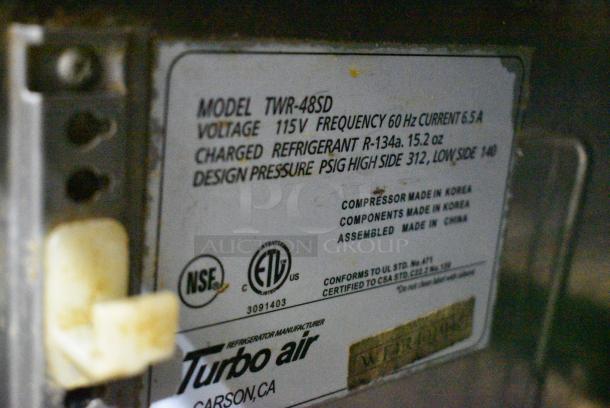 Turbo Air TWR-48SD Stainless Steel Commercial 2 Door Work Top Cooler w/ Stone Countertop. 115 Volts, 1 Phase. Tested and Working! - Image 4 of 5