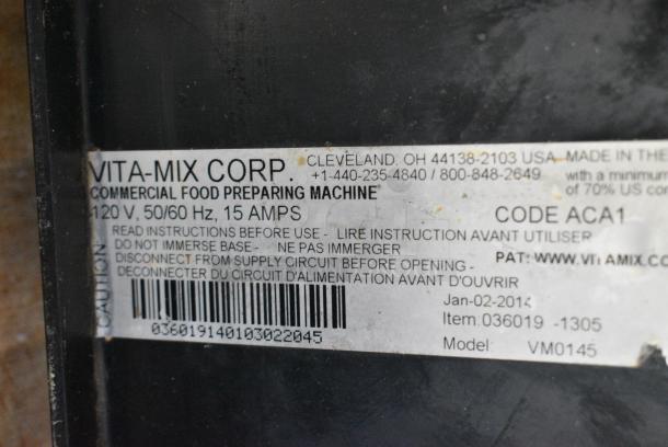 Vita-Mix VM0145 Metal Commercial Countertop Blender w/ Pitcher and Enclosure. 120 Volts, 1 Phase. Tested and Powers On But Parts Do Not Move - Image 4 of 4