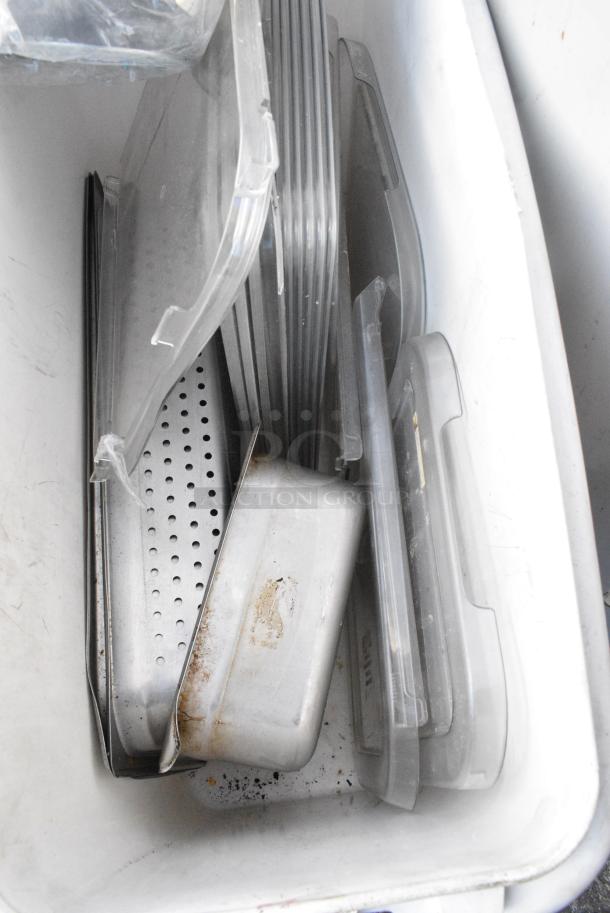 White Poly Ingredient Bin on Commercial Casters w/ Contents Including Stainless Steel Drop In Bins. - Image 3 of 3
