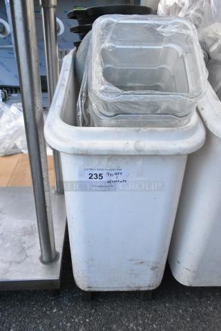 White Poly Ingredient Bin on Commercial Casters w/ Contents Including Poly Bins.