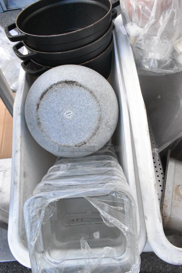 White Poly Ingredient Bin on Commercial Casters w/ Contents Including Poly Bins. - Image 2 of 3