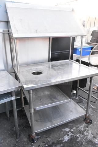 Stainless Steel Table w/ Cut Out, Over Shelf and Under Shelf on Commercial Casters.
