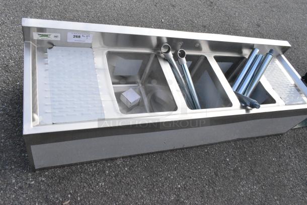 BRAND NEW SCRATCH AND DENT! Regency 600B31014213 Stainless Steel 3 Bowl Underbar Sink with Two Drainboards - 60" x 18 3/4" - Image 1 of 2