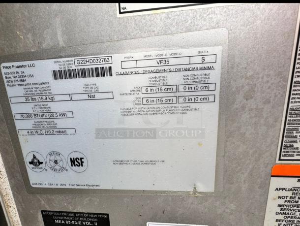 Barely Used Pitco® VF35S  Gas  35 lb. Stainless Steel Floor Fryer - 70,000 BTU Tested and Working! - Image 8 of 12