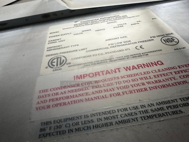Continental 36" 2 Door Mega Top Refrigerated Sandwich Table 115volt Tested and Working! - Image 6 of 7