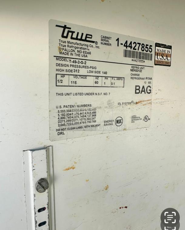 True T-49 Commercial Two Door Refrigerated 115 Volt Tested and Working! - Image 7 of 7