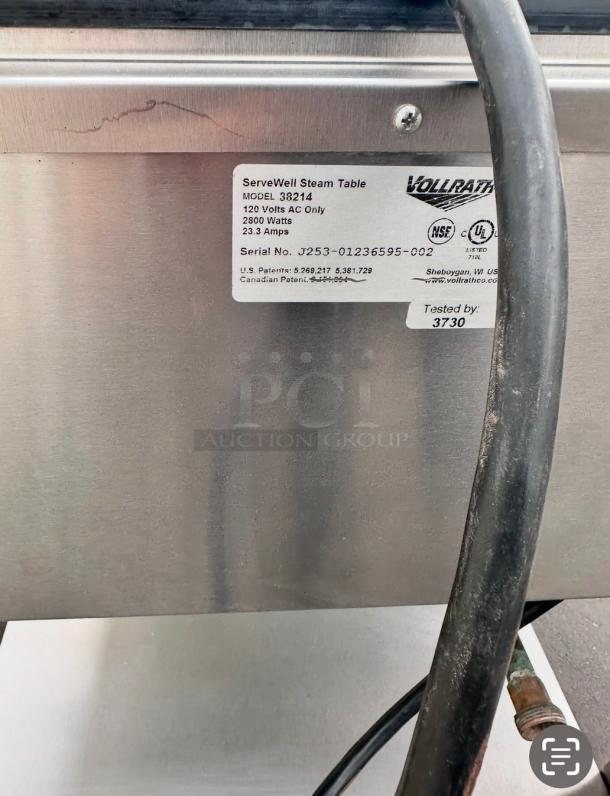 Excellent Vollrath 38214 60" Hot Food Table w/ (4) Wells & Undershelf, 220v Tested and Working! - Image 6 of 7