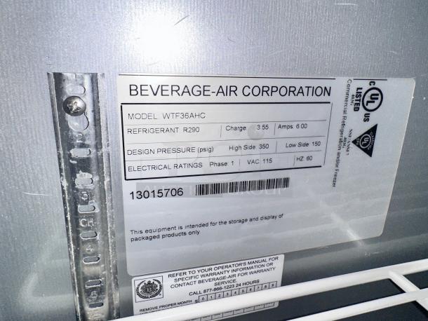 Late Model Beverage-Air 36" W Worktop Freezer w/ (2) Section & (2) Doors, 115v Tested and Working! - Image 8 of 10