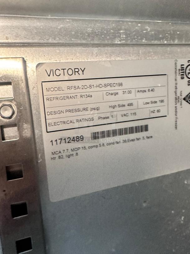 Victory RFSA-2D-S1-HC UltraSpec™ Series Refrigerator/Freezer Combo 115volt Tested and Working! - Image 6 of 9