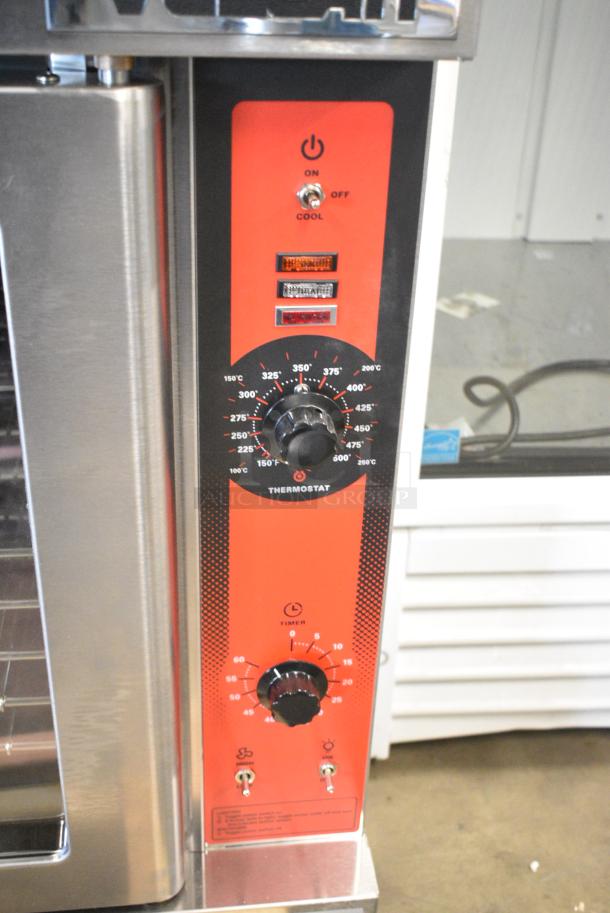 BRAND NEW SCRATCH AND DENT! Vulcan VC4GD-11D150K Stainless Steel Commercial Natural Gas Powered Full Size Convection Oven w/ View Through Doors, Metal Oven Racks and Thermostatic Controls. Tested and Working! - Image 3 of 5