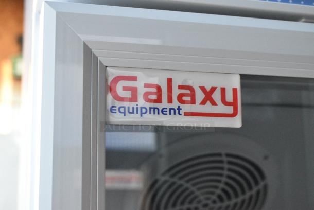 BRAND NEW SCRATCH AND DENT! Galaxy 177GDN5RBW Metal Commercial Single Door Reach In Cooler Merchandiser with Red, White, and Blue LED Lighting. 110-120 Volts, 1 Phase. Tested and Working! - Image 2 of 5