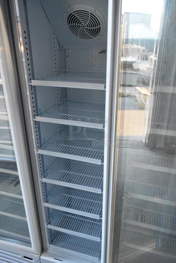 BRAND NEW SCRATCH AND DENT! Galaxy 177GDN5RBW Metal Commercial Single Door Reach In Cooler Merchandiser with Red, White, and Blue LED Lighting. 110-120 Volts, 1 Phase. Tested and Working! - Image 4 of 6