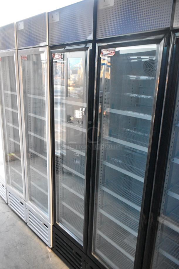 BRAND NEW SCRATCH AND DENT! Galaxy 177GDN5RBB Metal Commercial Single Door Reach In Cooler Merchandiser with Red, White, and Blue LED Lighting. 110-120 Volts, 1 Phase. Tested and Working! - Image 2 of 7