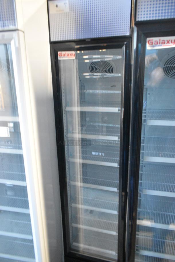 BRAND NEW SCRATCH AND DENT! Galaxy 177GDN5RBB Metal Commercial Single Door Reach In Cooler Merchandiser with Red, White, and Blue LED Lighting. 110-120 Volts, 1 Phase. Tested and Working! - Image 4 of 7