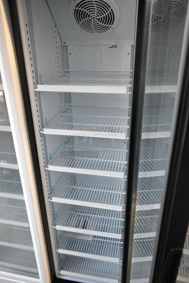 BRAND NEW SCRATCH AND DENT! Galaxy 177GDN5RBB Metal Commercial Single Door Reach In Cooler Merchandiser with Red, White, and Blue LED Lighting. 110-120 Volts, 1 Phase. Tested and Working! - Image 5 of 7