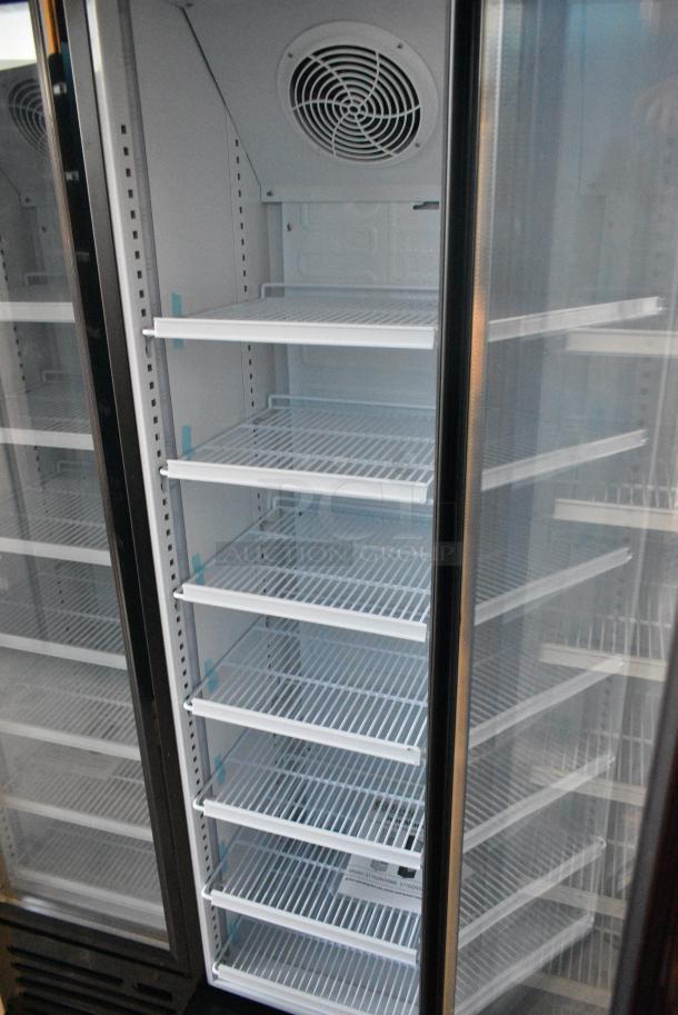 BRAND NEW SCRATCH AND DENT! Galaxy 177GDN5RBB Metal Commercial Single Door Reach In Cooler Merchandiser with Red, White, and Blue LED Lighting. 110-120 Volts, 1 Phase. Tested and Working! - Image 3 of 5