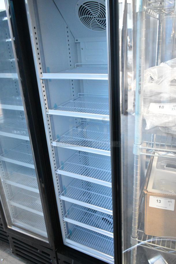BRAND NEW SCRATCH AND DENT! Galaxy 177GDN5RBB Metal Commercial Single Door Reach In Cooler Merchandiser with Red, White, and Blue LED Lighting. 110-120 Volts, 1 Phase. Tested and Working! - Image 3 of 5