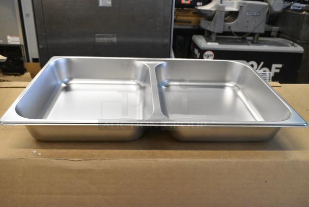 BRAND NEW SCRATCH AND DENT! Box of 12 4070112D Choice Economy 8 Qt. Full Size Chafer Divided Food Pan - Image 1 of 5