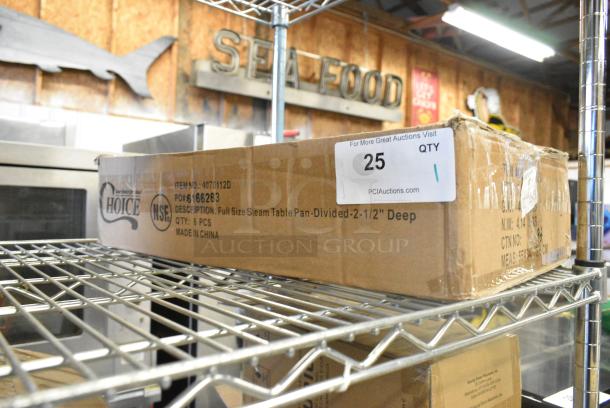 BRAND NEW SCRATCH AND DENT! Box of 12 4070112D Choice Economy 8 Qt. Full Size Chafer Divided Food Pan - Image 2 of 5