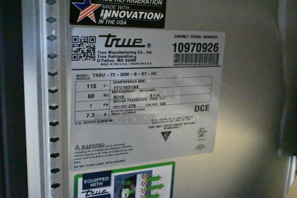 BRAND NEW SCRATCH AND DENT! 2024 True TSSU-72-30M-B-ST-HC Stainless Steel Commercial 3 Door Mega Top Refrigerated Sandwich Prep Table. 115 Volts, 1 Phase. Tested and Working! - Image 13 of 13