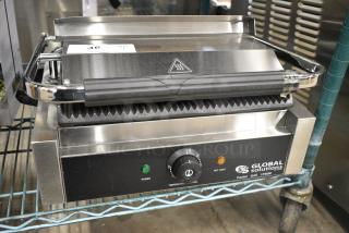 BRAND NEW SCRATCH AND DENT! 2022 Global Solutions by Nemco GS1621 Panini / Sandwich Grill with Grooved Plates - 13" x 8 1/2" Cooking Surface. 120 Volts, 1 Phase. Tested and Working!