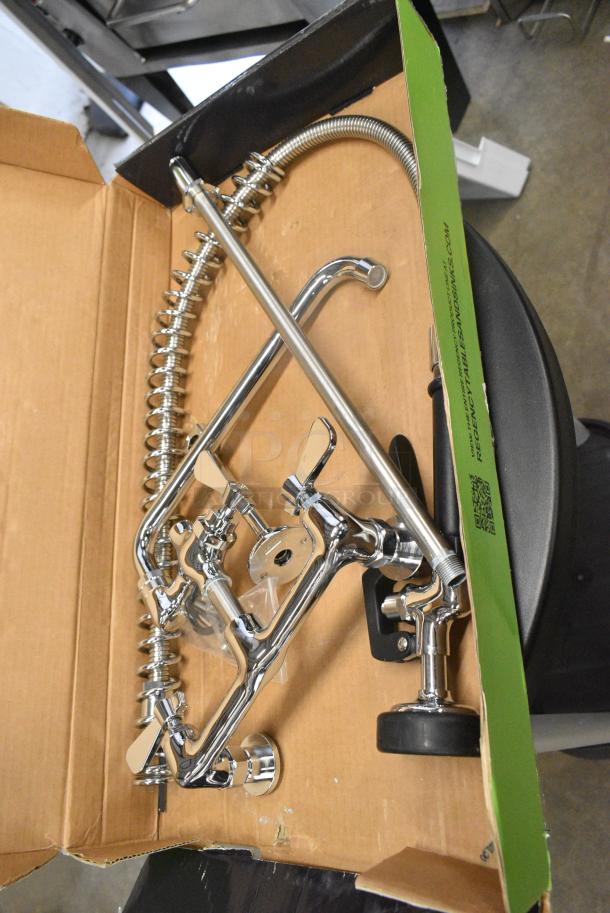 BRAND NEW SCRATCH AND DENT! Regency 600PRW812 1.15 GPM Wall-Mounted Pre-Rinse Faucet with 8" Centers and 12" Add-On Faucet - Image 1 of 4