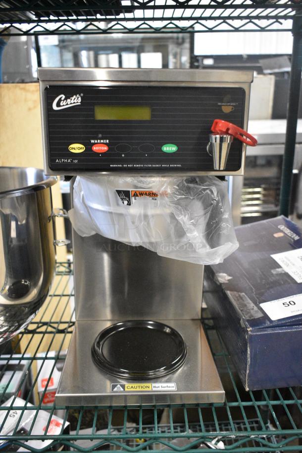 BRAND NEW SCRATCH AND DENT! Curtis ALP1GT12A000 Stainless Steel 12 Cup Coffee Brewer with 1 Lower Warmer and Hot Water Dispenser. 120 Volts, 1 Phase. - Image 1 of 7