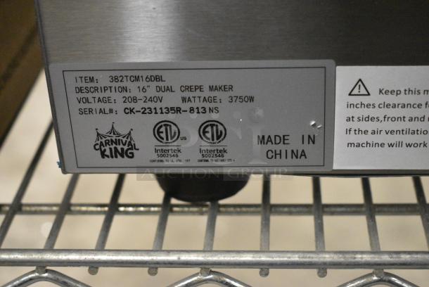 BRAND NEW SCRATCH AND DENT! 2023 Carnival King 382TCM16DBL Stainless Steel Commercial Countertop 16" Dual Non-Stick Crepe Maker. 208-240 Volts, 1 Phase. - Image 6 of 6