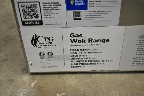 BRAND NEW SCRATCH AND DENT! Cooking Performance Group CPG 351WOKR13N Stainless Steel Natural Gas Wok Range with 13" Ring. 95,000 BTU. - Image 6 of 6