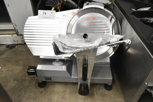 BRAND NEW SCRATCH AND DENT! Backyard Pro 554SL112E Butcher Series 12" Manual Gravity Feed Meat Slicer w/ Blade Sharpener. 120 Volts, 1 Phase. Tested and Working! - Image 1 of 7