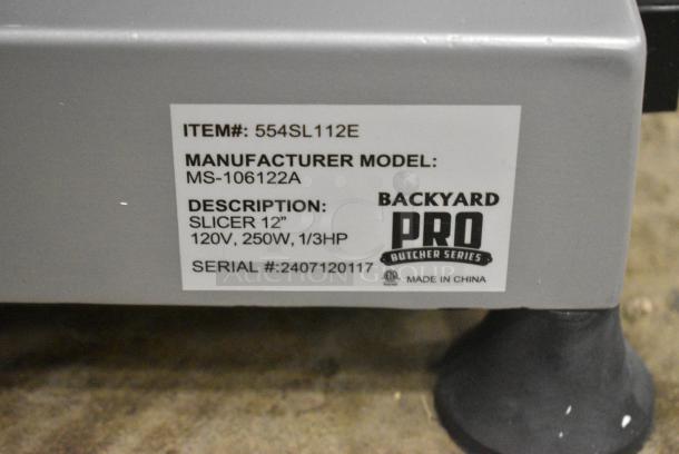 BRAND NEW SCRATCH AND DENT! Backyard Pro 554SL112E Butcher Series 12" Manual Gravity Feed Meat Slicer w/ Blade Sharpener. 120 Volts, 1 Phase. Tested and Working! - Image 7 of 7
