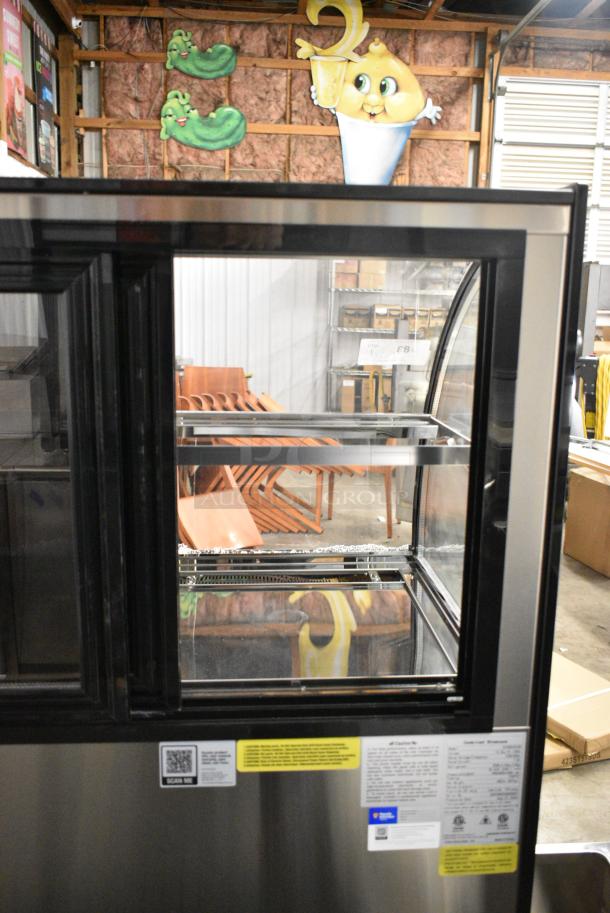 BRAND NEW SCRATCH AND DENT! 2024 Avantco 224BCAC36 36" Black Curved Dual Service Refrigerated Air Curtain Merchandiser on Commercial Casters. 115 Volts, 1 Phase. Tested and Working! - Image 8 of 10