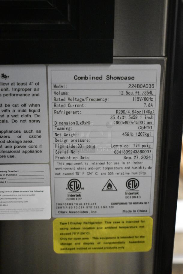 BRAND NEW SCRATCH AND DENT! 2024 Avantco 224BCAC36 36" Black Curved Dual Service Refrigerated Air Curtain Merchandiser on Commercial Casters. 115 Volts, 1 Phase. Tested and Working! - Image 10 of 10