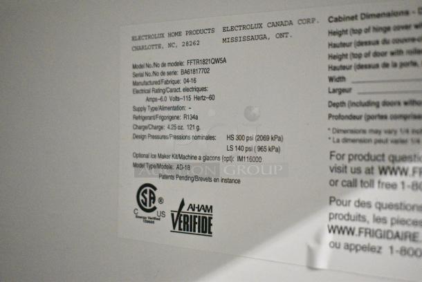 Frigidaire FFTR1821QW5A Cooler w/ Freezer. 115 Volts, 1 Phase. Tested and Working! - Image 9 of 9
