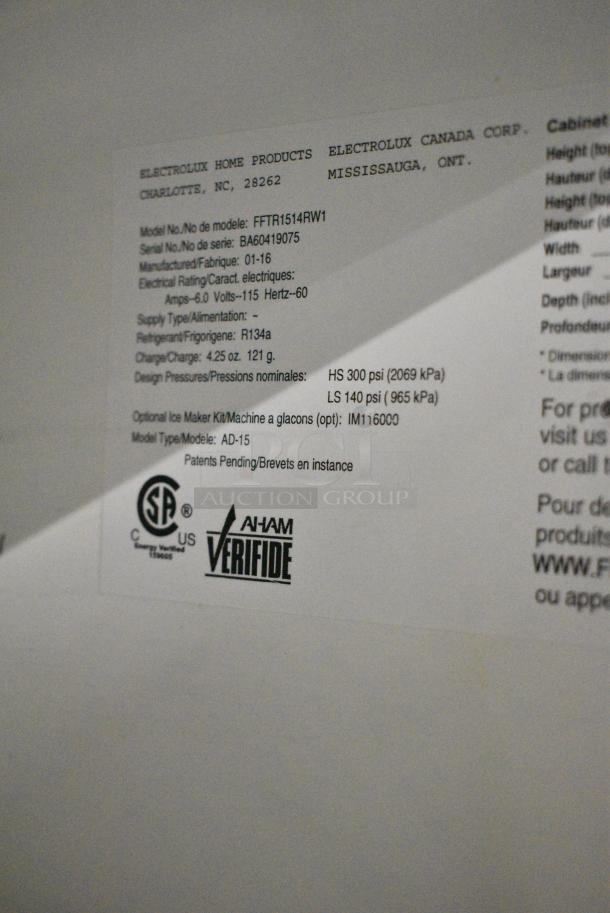 Frigidaire FFTR1514RW1 Cooler w/ Freezer. 115 Volts, 1 Phase. Tested and Working! - Image 9 of 9