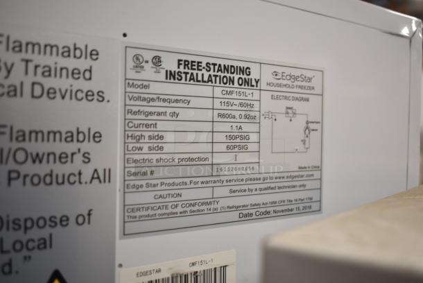 EdgeStar CMF151L-1 Mini Freezer. 115 Volts, 1 Phase. Tested and Working! - Image 5 of 5