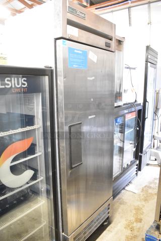 True T-19F-HC Stainless Steel Commercial Single Door Reach In Freezer w/ Poly Coated Racks on Commercial Casters. 115 Volts, 1 Phase. Tested and Working!