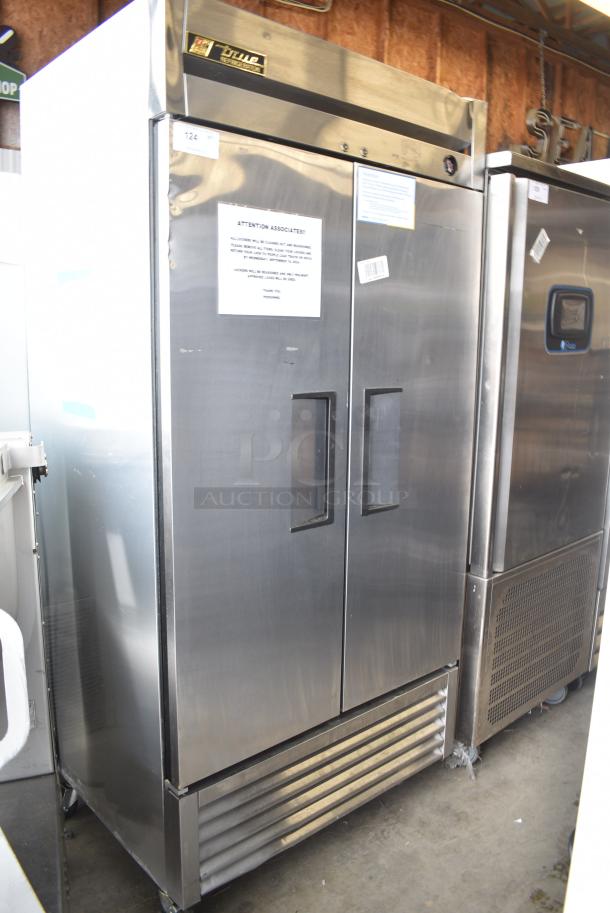True T-35 Stainless Steel Commercial 2 Door Reach In Cooler w/ Poly Coated Racks on Commercial Casters. 115 Volts, 1 Phase. Tested and Working! - Image 1 of 6