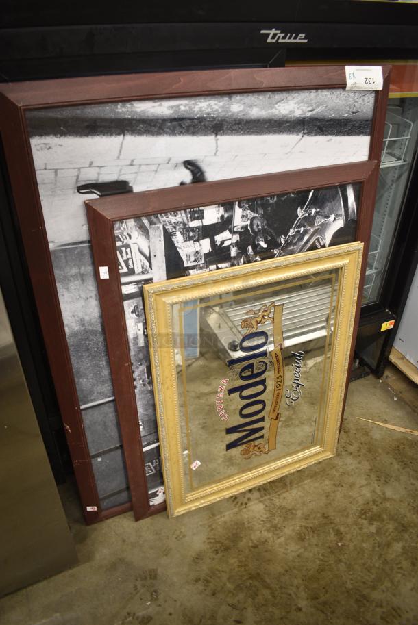3 Various Items; 1 Modelo Mirror and 2 Pictures. 3 Times Your Bid! - Image 1 of 4