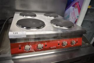 BRAND NEW SCRATCH AND DENT! Avantco 177CER400 Stainless Steel 4-Burner Solid French-Style Countertop Electric Range. 208/240 Volts, 1 Phase.