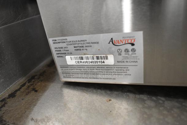 BRAND NEW SCRATCH AND DENT! Avantco 177CER400 Stainless Steel 4-Burner Solid French-Style Countertop Electric Range. 208/240 Volts, 1 Phase. - Image 6 of 6