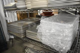 ALL ONE MONEY! Tier Lot of Various Items Including Metal Baking Pans and Poly Full Size Drop In Bins