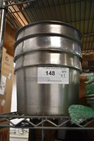 3 Various Stainless Steel Cylindrical Drop In Bins. 3 Times Your Bid!