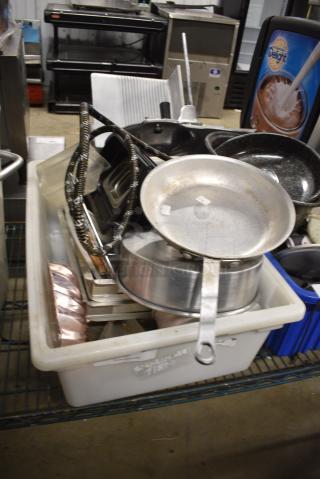 ALL ONE MONEY! Lot of Various Items Including Metal Skillet in Poly Bin